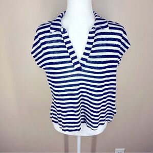 100% Linen Short Sleeve Top by Sigrid Olsen Women’s Large Navy/White Str…